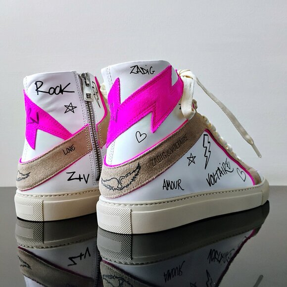 Zadig & Voltaire Women High Flash 100% Leather Sneaker with Side Zip in Paradise - Picture 8 of 16